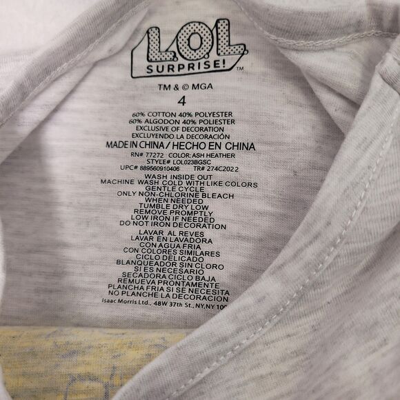 L.O.L. Surprise! Girls Short-Sleeve T-Shirts Crew Neck Gray Top Size 4 - Picture 4 of 6